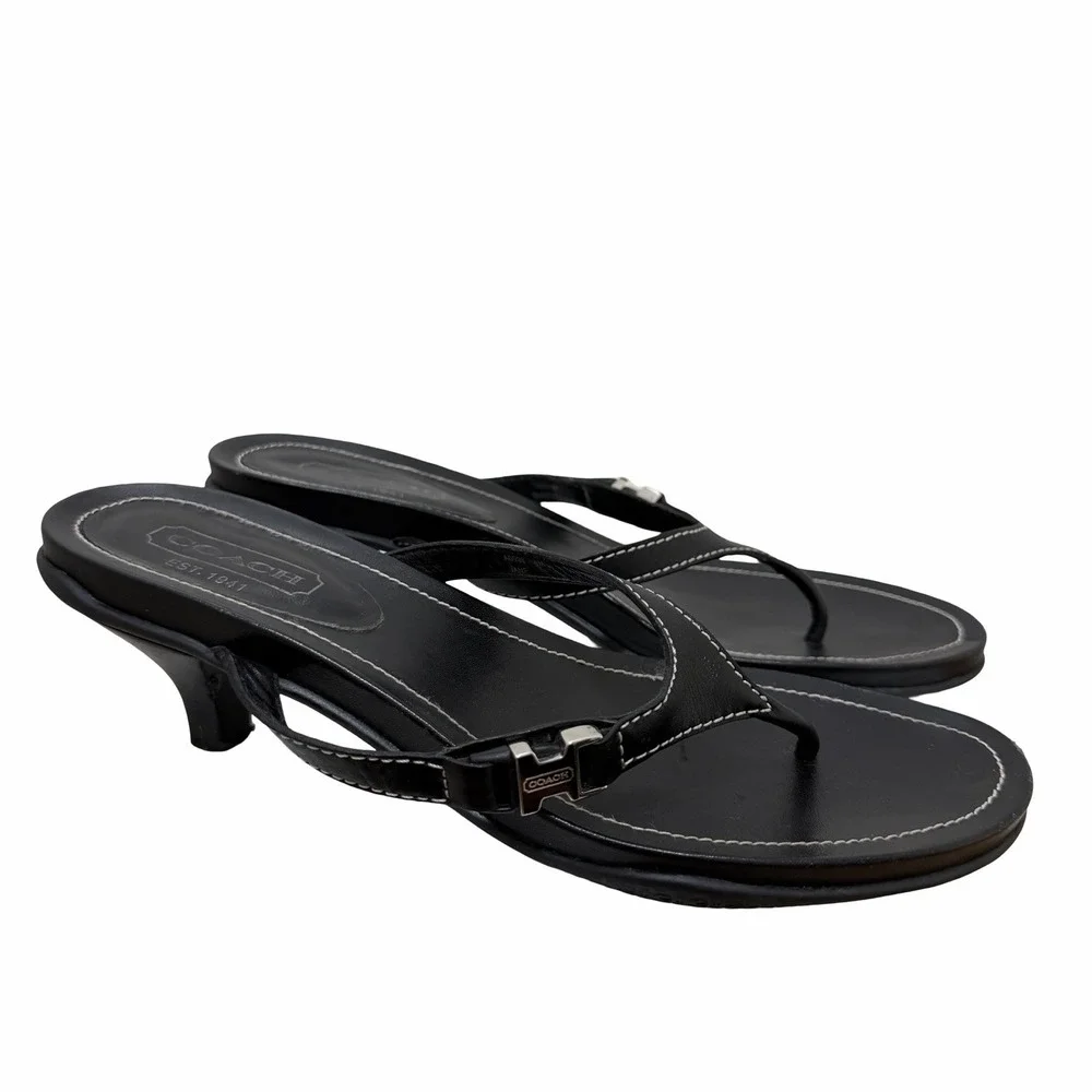 VTG COACH Womens Jane Leather Thong Kitten Heel Sandals US 8 Black Y2K 2000s - Picture 4 of 16